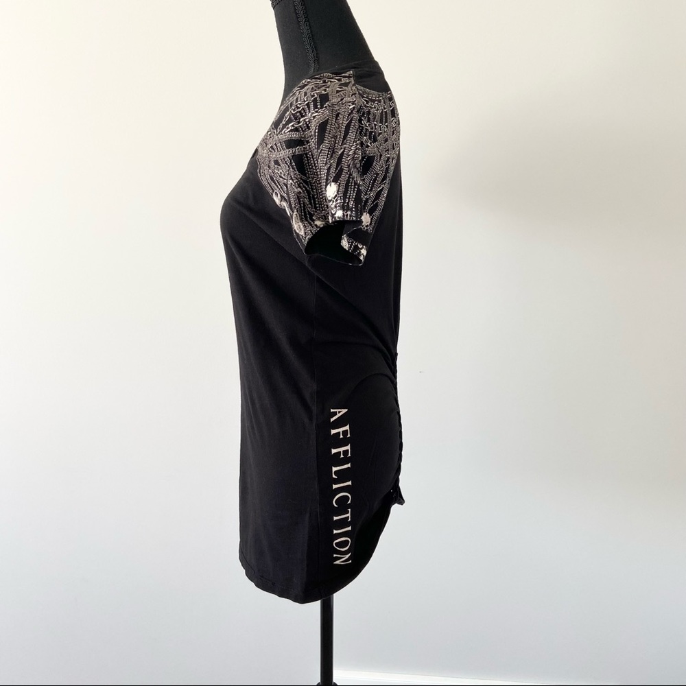 Affliction Chains Print Ruched Braided Back Tunic Top - Picture 3 of 16